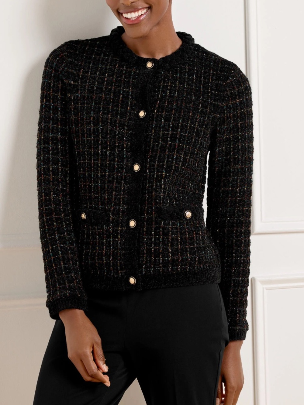 Talbots CHENILLE CREWNECK CARDIGAN - METALLIC PLAID - size 2X - NWT